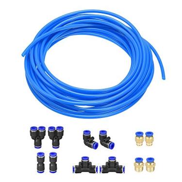 Imagem de uxcell Tubo de mangueira de ar pneumático tubo compressor de ar PU 4 mm (5/32 pol.) ID x 6 mm diâmetro externo x 10 m/32,8 pés tubo azul com kit de conexão