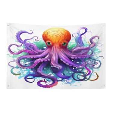Imagem de Bandeira com quatro furos bandeiras para todos os climas bandeira decorativa impressa polvo colorido bandeiras de poliéster adequadas para uso interno e externo 89 x 159 centímetros