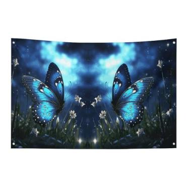 Imagem de Bandeira com quatro furos bandeiras para todos os climas borboleta noite impressa bandeira decorativa bandeiras de poliéster adequadas para uso interno e externo 89 x 159 centímetros