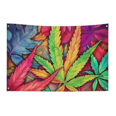 Imagem de Bandeira de arte de erva daninha multicolorida 152 x 243 cm sem desbotamento bandeira de boas-vindas bandeiras de jardim, quintal, decoração de casa, decoração de casa