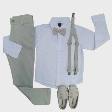 Imagem de Roupa Para Batizado - Calça Nude com Camisa Branca Infantil