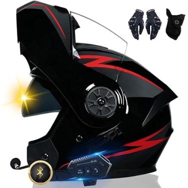 Imagem de Capacete De Motocicleta Bluetooth Para Moto Capacete Frontal Flip-up, Capacete Para 2 Pilotos Intercomunicador Bluetooth Aprovado Dot/ece, Leve, Com Viseira Dupla, Para Homens Adu, D, XL(61~62cm)