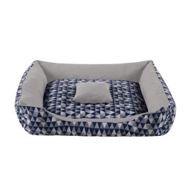 Imagem de Cama cachorro medio caminha pet 60 x 50 com ziper lavavel fundo impermeavel +almofadinha(marinho cinza geometrico (M))