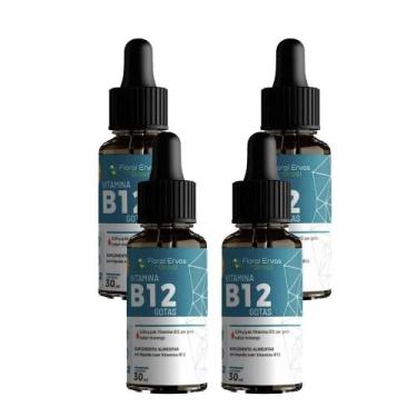 Imagem de Kit 4 Vitamina B12 Sabor Morango Metilcobalamina 4x30ml B12 Floral Erv
