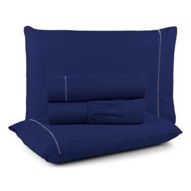 Imagem de Kit roupa de cama cama queen size 400 fios 03 agulhas(MARINHO,Solteiro)