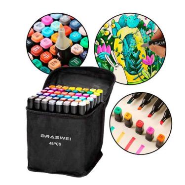 Imagem de Kit Canetinhas Coloridas Marca Texto Ponta Dupla 48 Cores - Outras Mar