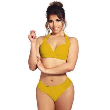 Imagem de Biquíni meia taça plus size e calcinha fio dental - Estigma, M, Amarel