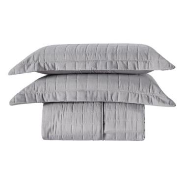 Imagem de Cobre Leito King Basic 300 Fios 7 Peças - Cinza Leaves - Dona Zeze