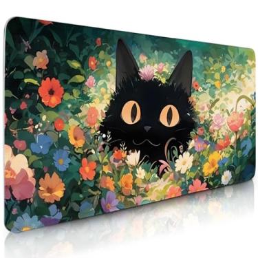 Imagem de Tapete de rato grande para jogos, tapete de rato de gato preto com base de borracha antiderrapante, tapete de acessórios de mesa, presente para mulheres e homens amantes de gatos, tapete de rato para