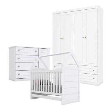 Imagem de Quarto De Bebê Mississipi 4 Portas Com Berço Montessoriano Americano Branco - Henn