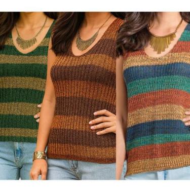 Imagem de Kit 3 Regatas FMF Moda Feminina em Tricô Casual Moderno, Único, Verde