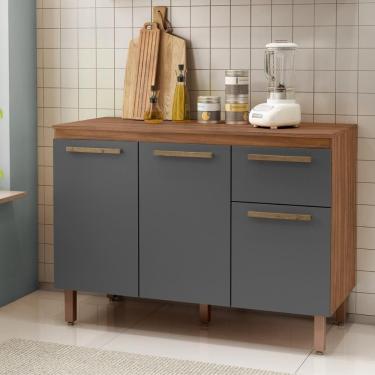 Imagem de Balcão Cozinha Pop 120cm 3 Portas 1 Gaveta Freijó/Chumbo