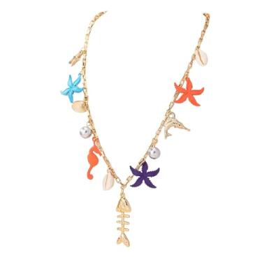 Imagem de iSPECIAL Colar de coração retrô grosso para mulheres, camada antiga, praia, oceano, lua, estrelas, boho, charme, colares, retrô, joia, Adjustable, Zinco, Sem Pedra Preciosa