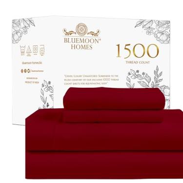 Imagem de Lençóis de algodão egípcio luxuosos 1500 fios, lençóis macios 100% algodão para cama queen size, qualidade de hotel 5 estrelas, jogo de cama queen 4 peças com bolso profundo elástico - lençol bordô