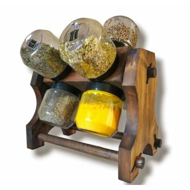 Imagem de Porta Tempero Giratório de Madeira 8 Potes