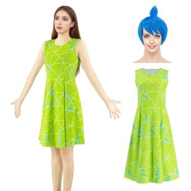 Imagem de EDAUWAE Joy Costume Feminino Inside Disgust Costume Out 2 Vestido Cosplay Dia das Bruxas Amarelo Verde Dança Corrida Vestido Esportivo P