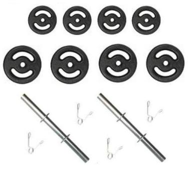 Imagem de Treine Em Casa 20Kg De Anilhas Em Ferro + 02 Barras Oca 40Cm - Casa Da