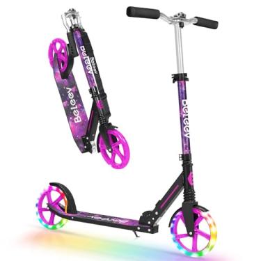 Imagem de BELEEV Scooters V5 para crianças a partir de 6 anos, scooter dobrável, 2 rodas para adultos e adolescentes, 4 guidões ajustáveis, rodas grandes de 230 mm, scooter esportiva leve, até 99,8 kg (roxo