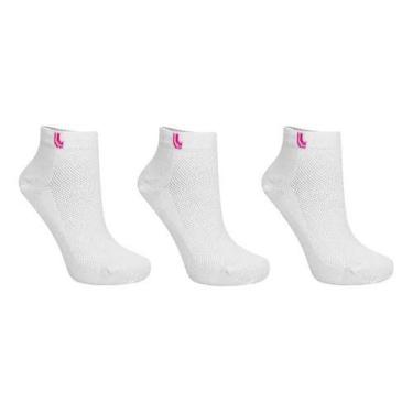 Imagem de Meia Lupo Au Walk Kit3 Cano Curto, Branco, Logo rosa, 37 a 40