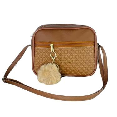 Imagem de Bolsa Feminina Alça Transversal Tira Colo Estampa Moderna Com Pompom(Caramelo)