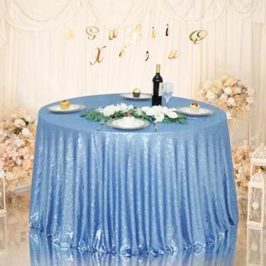 Imagem de Eternal Beauty Toalha de mesa de lantejoulas, toalha de mesa redonda de lantejoulas de 300 cm para festas, bolos, sobremesas, exposições, eventos, azul bebê