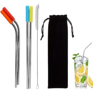 Imagem de Kit Canudo Reutilizável Inox 23cm 6 Peças com Limpador e Estojo Ecológico para Bebidas Frias e Quentes