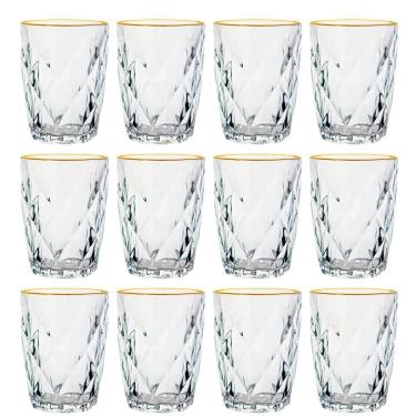 Imagem de Jogo Copos Vidro Diamond Fio Ouro 270Ml 12 Peças Lyor