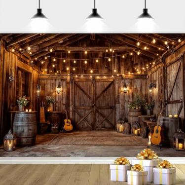 Imagem de Fundo de foto ocidental de 2,8 x 1,8 m, cenário de celeiro de fazenda rústico, caubói, cenários de festa de fazenda, faixa com tema de caubói para aniversário, casamento, decoração de festa ocidental