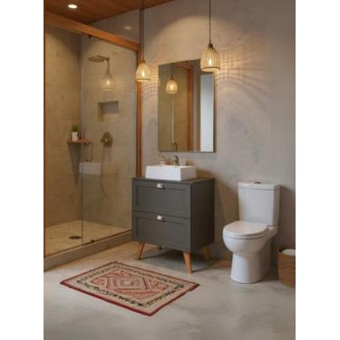 Imagem de Gabinete para Banheiro com Tampo Cuba e Espelho 60cm Retro Mdf Verde M