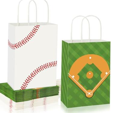 Imagem de 24 peças de sacos de presente de festa de beisebol, sacos de papel para lembrancinhas de festa de beisebol com alças esportivas temáticas, doces, guloseimas para crianças, tema esportivo, festas de