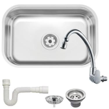 Imagem de Kit Cuba Cozinha Inox Tramontina 47x30 e Torneira de Parede