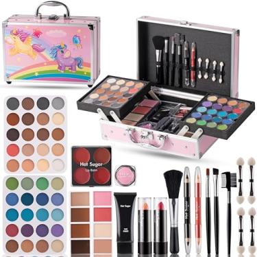 Imagem de Hot Sugar Kit de maquiagem para meninas de 4 a 6 anos, conjunto de maquiagem para meninas de 8 a 12 anos, com caixa de cosméticos de alumínio unicórnio
