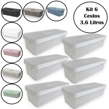 Imagem de Kit 6 Cestos Organizador Multiuso 3,6 Litros Com Tampa - Usual Utilida
