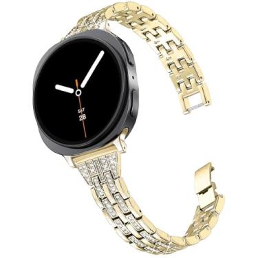 Imagem de DEALELE Pulseiras de substituição compatíveis com Samsung Galaxy Watch 8 de 40 mm/44 mm/8 Classic de 46 mm, strass fino e brilhante, para mulheres e homens (dourada)