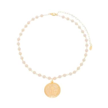 Imagem de CHOKER MEDALHA SÃO BENTO PÉROLAS FOLHEADO A OURO 18K