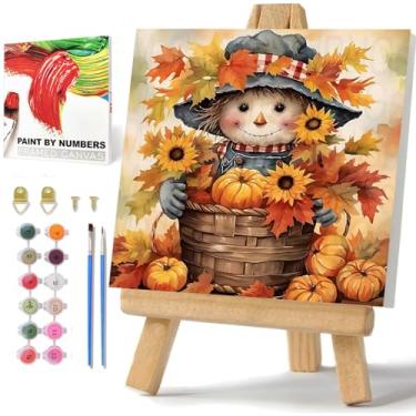 Imagem de Kit de pintura de outono por números para adultos iniciantes, pintura de outono por números com moldura e cavalete, pintura de artesanato DIY por número para presente decoração de parede de casa 25 x