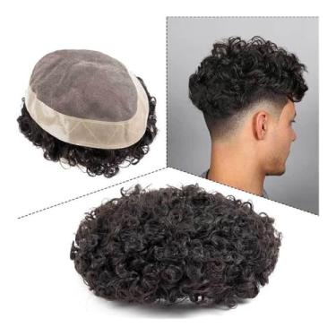 Imagem de Toupee para homens Toupee para homens, sistema de substituição de cabelo humano encaracolado de 25 mm mono base masculina peruca capilar masculina prótese indiana Remy sistema de cabelo unidade