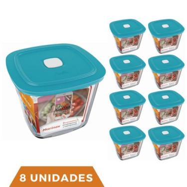 Imagem de 8 Potes Vidro Quadrado Alto Com Tampa Facilita Marinex 1L - NADIR FIGU