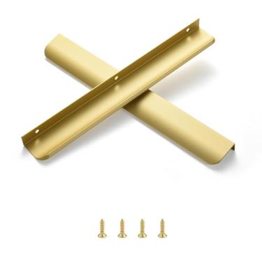 Imagem de sunlithor Puxadores de aba de dedo para armários de cozinha invisível invisível de alumínio oculto puxador de gaveta oculta moderno pacote de 10 ouro fosco 25,4 cm fácil instalação