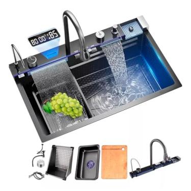 Imagem de Cuba de Cozinha Cascata Torneira Inteligente Gourmet Super Flexivel Monocomando Premiun Inox 304 Kit Completo e Com Acessorios