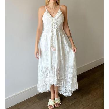 Imagem de C0401-Vestido Longo Branco Bordado Renda Festa Casamento Civil Noiva R