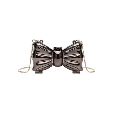 Imagem de QWINEE Mini bolsa clutch feminina em forma de laço para coquetel, noite, alça de corrente, mini bolsa transversal sólida para festa, Preto, one_size