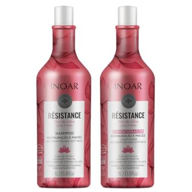 Imagem de Inoar, Kit Résistance Flor de Lótus – Shampoo e Condicionador, Hidratação Profunda, Fortalecimento Capilar, Brilho Intenso e Redução de Frizz, 2x1L