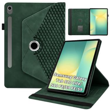 Imagem de Kitzomi Capa rotativa para Samsung Tab S10 Lite /S10 Fe/S9 Fe 10,9 polegadas/S9 Tab 360° com suporte de visualização multiângulo para despertar/hibernar, capa protetora de couro PU empresarial, verde