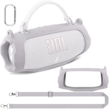 Imagem de co2CREA Capa de silicone para alto-falante Bluetooth JBL Charge 6 portátil, impermeável, capa macia para viagem com alça de ombro, capa protetora (branca)