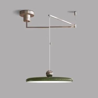Imagem de Grande Braço Oscilante Pingente Luz Moderna Escurecimento Led Luminária De Teto Redonda 15.7in Lâmpada Pendurada Longa Iluminação De Ilha De Cozinha Ajustável Para Q, Green+chrome