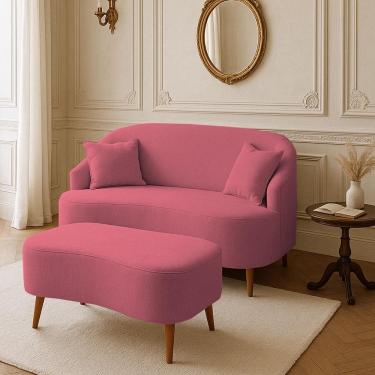 Imagem de Conjunto Sofá Curvo Orgânico Malu + 01 Puff Suede Rosa