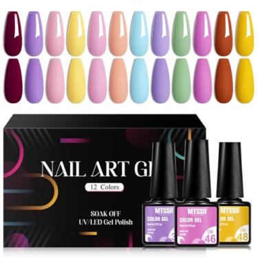 Imagem de MTSSII Conjunto de esmalte de gel, 12 peças, kit de esmalte de gel macaron rosa amarelo violeta, esmalte de imersão UV/LED para salão de beleza, presentes para mulheres