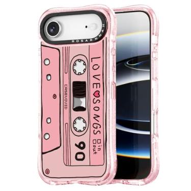 Imagem de Rosarnnah Capa para iPhone Air fofa - Capa de telefone à prova de choque com proteção contra quedas de grau militar de 6 m - Design engraçado de fita cassete para 17 Air (6,5 polegadas) Glitter Pink