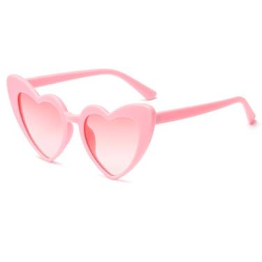 Imagem de Long Keeper Óculos de sol polarizados com coração – Óculos de sol vintage femininos em formato de amor, óculos de sol olho de gato para festas, casamentos, viagens, Rosa gradual rosa, tamanho �nico